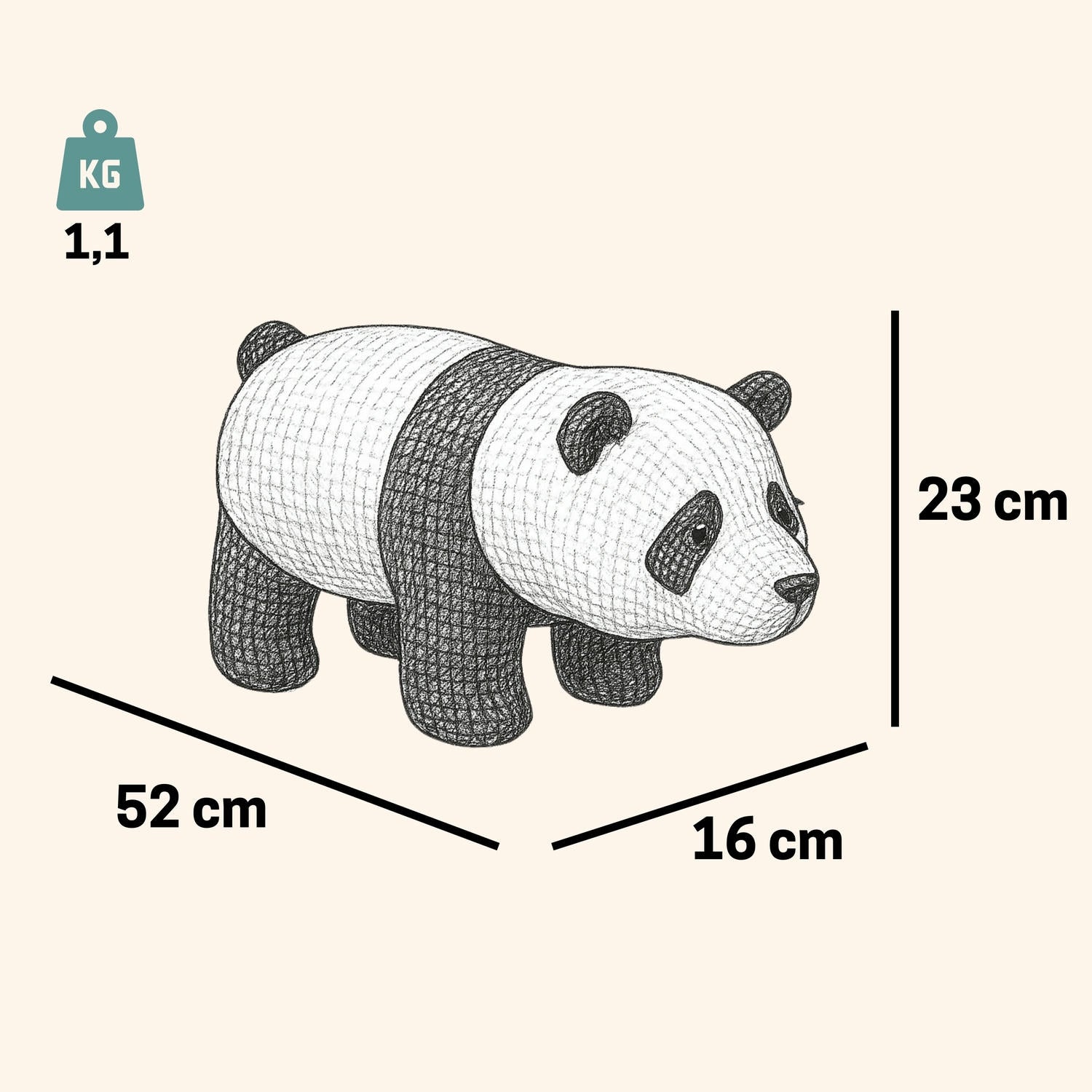 Kuscheltier Häkeltier Panda 52 cm Kuscheltier - Pintado & Lacado