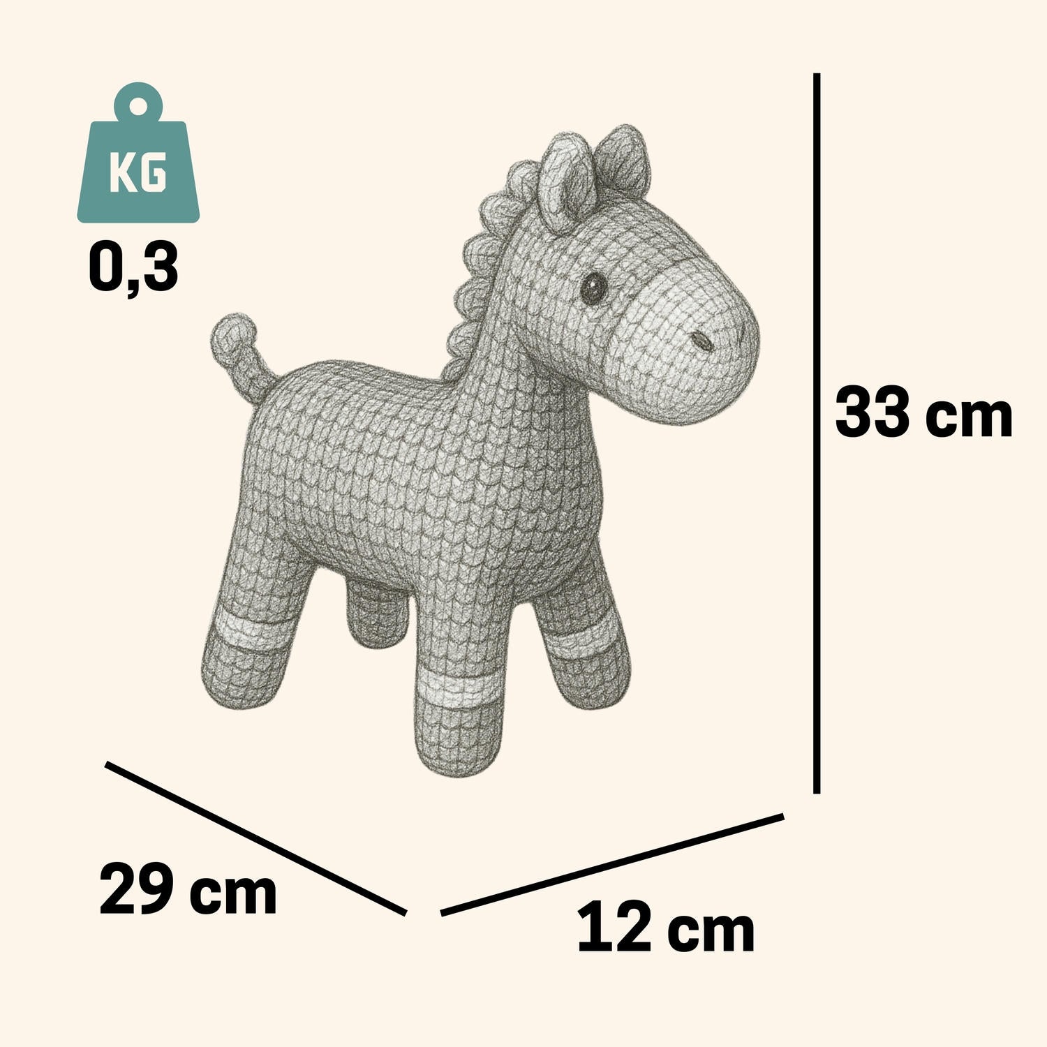 Kuscheltier Häkeltier Pferd 33 cm Kuscheltier - Pintado & Lacado